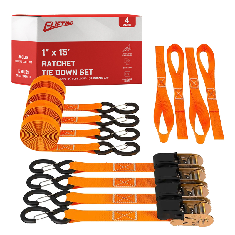 1 ″ x 15 "Ratchet Tie-down Kit med mjuka slingor （4-pack）