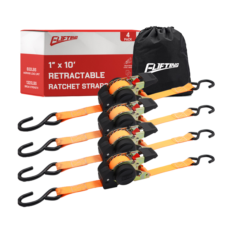 ELIFTING 1 "X 10" Automatisk infällbar spärrbindning av remmar (4 Pack) för att säkra last